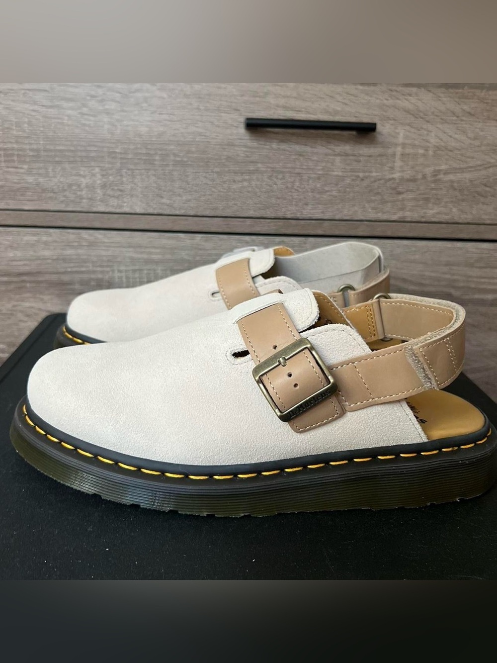 Dr. Martens Beige Cream Suede Slingback Loafers